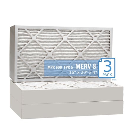 Purolator 16x20x4 Pleated Air Filter, MERV 8, 3 PK 16x20x4x1 HI (3 Pack)